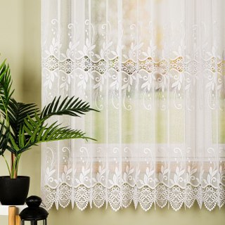 Firanka z aplikacją na markizecie ze wzorem pasowym, wysokość 180cm, kolor 001 biały 122467/433/001/000180/1