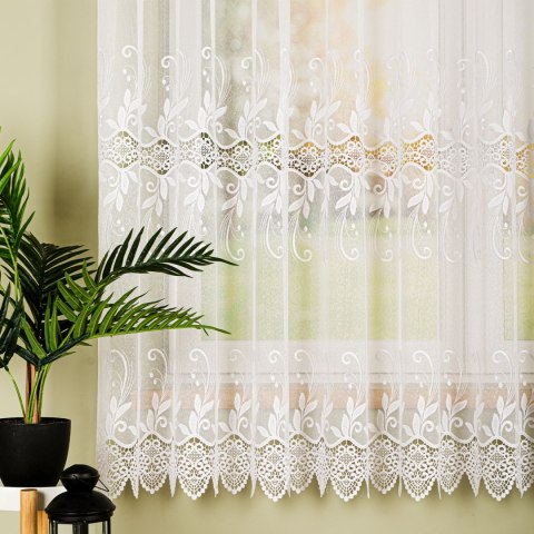 Firanka z aplikacją na markizecie ze wzorem pasowym, wysokość 180cm, kolor 001 biały 122467/433/001/000180/1