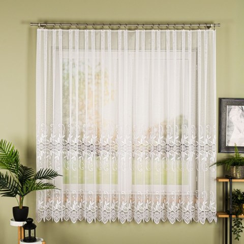 Firanka z aplikacją na markizecie ze wzorem pasowym, wysokość 180cm, kolor 001 biały 122467/433/001/000180/1