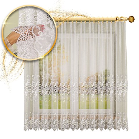 Firanka z aplikacją na markizecie ze wzorem pasowym, wysokość 180cm, kolor 001 biały 122467/433/001/000180/1