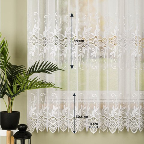 Firanka z aplikacją na markizecie ze wzorem pasowym, wysokość 180cm, kolor 001 biały 122467/433/001/000180/1