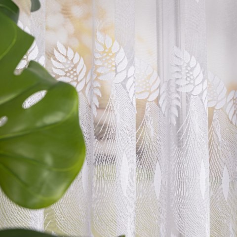 Firanka żakardowa ze wzorem pasowym, wysokość 150cm, kolor 001 biały 049365/000/001/000150/1