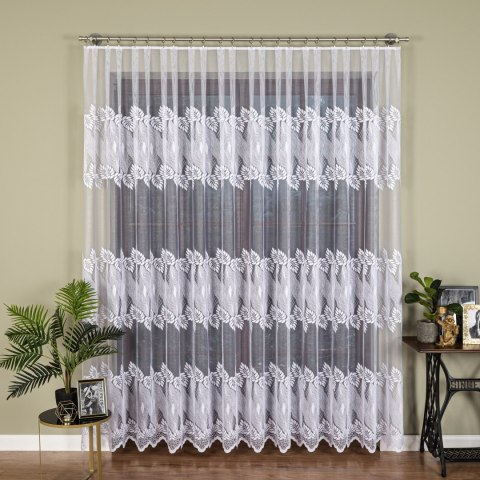 Firanka żakardowa ze wzorem pasowym, wysokość 230cm, kolor 001 biały 049365/000/001/000230/1