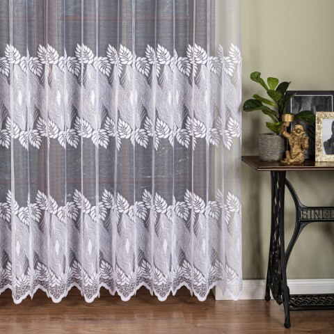 Firanka żakardowa ze wzorem pasowym, wysokość 270cm, kolor 001 biały 049365/000/001/000270/1