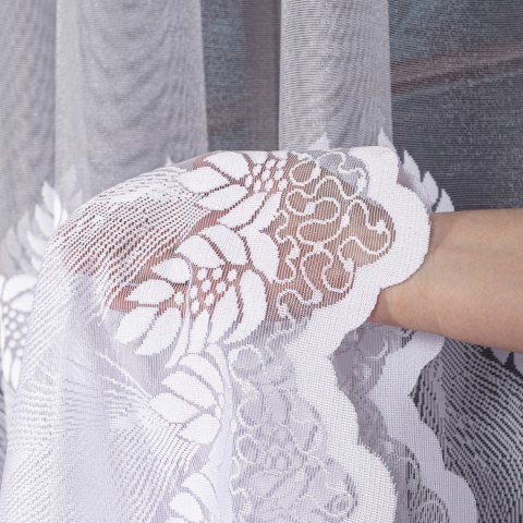 Firanka żakardowa ze wzorem pasowym, wysokość 270cm, kolor 001 biały 049365/000/001/000270/1