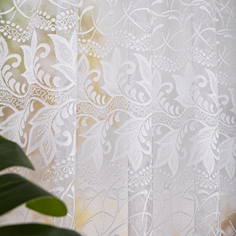 Firanka żakardowa ze wzorem po całości, wysokość 180cm, kolor 001 biały 049348/000/001/000180/1