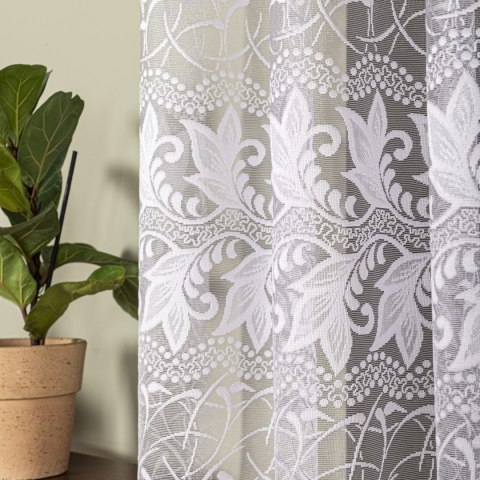 Firanka żakardowa ze wzorem po całości, wysokość 230cm, kolor 001 biały 049348/000/001/000230/1