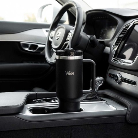 STALOWY KUBEK TERMICZNY TERMOS 1200ml Z RĄCZKĄ I SŁOMKĄ 259444