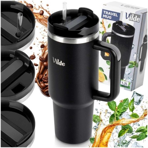 STALOWY KUBEK TERMICZNY TERMOS 1200ml Z RĄCZKĄ I SŁOMKĄ 259444