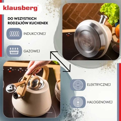 CZAJNIK STALOWY Z GWIZDKIEM 2,5L KLAUSBERG KB-7950 BEŻOWY