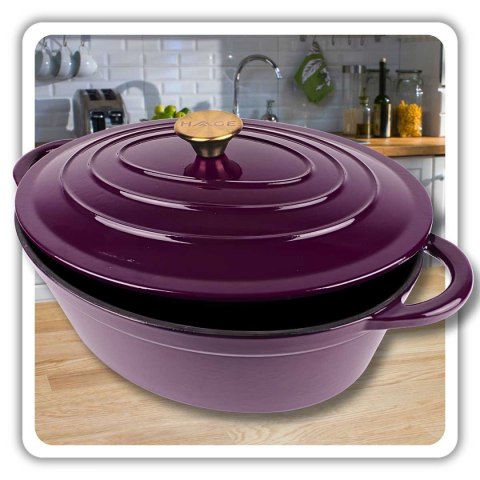 EMALIOWANA BRYTFANNA ŻELIWNA GĘSIARKA 6L HAGE EGGPLANT