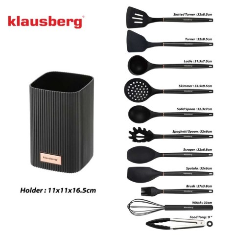 ZESTAW 12 SILIKONOWYCH PRZYBORÓW KUCHENNYCH W STOJAKU KLAUSBERG KB-9011