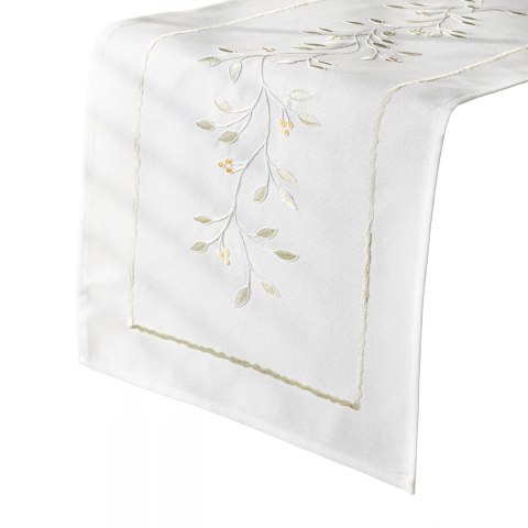 ZIELONA MELODIA Bieżnik z haftem, szerokość 38cm x wysokość 160cm, kolor 001 biały 291829/KSP/L01/038160/1