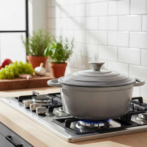 EMALIOWANY GARNEK ŻELIWNY 24cm 4L HAGE SZARY