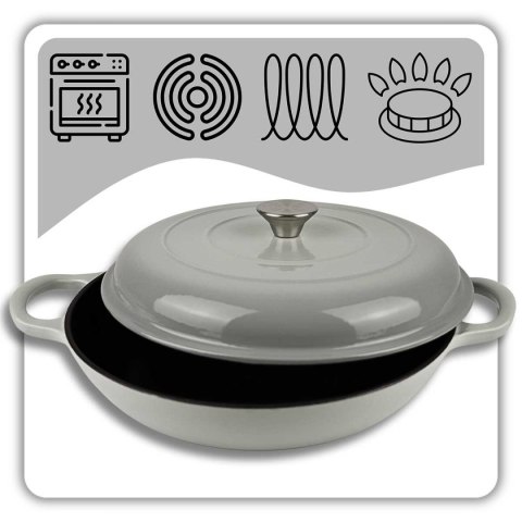 EMALIOWANY GARNEK ŻELIWNY PŁASKI 30cm 3L HAGE SZARY