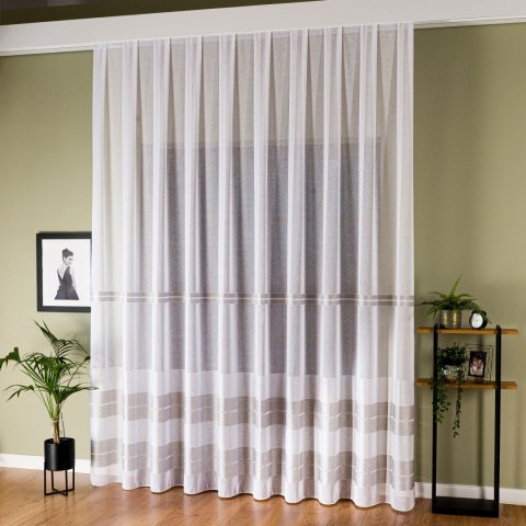 Firanka fantazyjna ze wzorem na samym dole z ołowianką, wysokość 300cm, kolor 032 biały z szarymi pasami 019355/OLO/032/000300/1