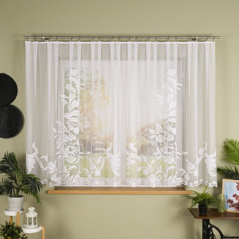Firanka żakardowa ze wzorem rosnącym, wysokość 155cm, kolor 001 biały 054452/000/001/000155/1