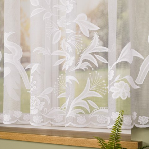 Firanka żakardowa ze wzorem rosnącym, wysokość 155cm, kolor 001 biały 054452/000/001/000155/1