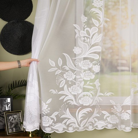 Firanka żakardowa ze wzorem rosnącym, wysokość 155cm, kolor 001 biały 054452/000/001/000155/1