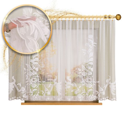 Firanka żakardowa ze wzorem rosnącym, wysokość 155cm, kolor 001 biały 054452/000/001/000155/1