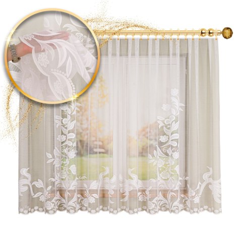 Firanka żakardowa ze wzorem rosnącym, wysokość 175cm, kolor 001 biały 054452/000/001/000175/1