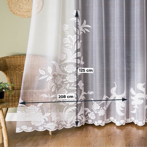 Firanka żakardowa ze wzorem rosnącym, wysokość 250cm, kolor 001 biały 054452/000/001/000250/1