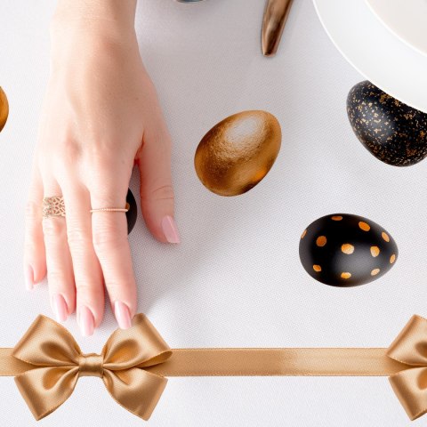 PISANKI GLAMOUR Tkanina dekoracyjna obrusowa NINA WODOODPORNA, 160cm, kolor 006 czarno-złoty DWI413/NIW/N06/160000/1