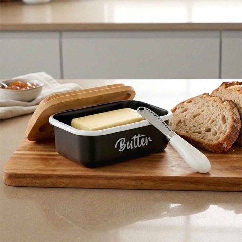 MASELNICZKA MASELNICA METALOWA Z NOŻYKIEM BIAŁA 139516