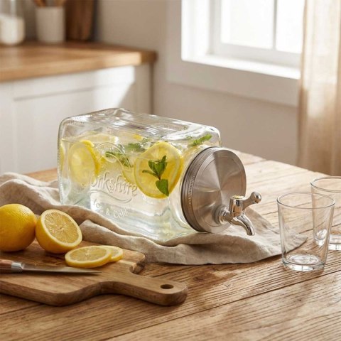 SŁÓJ SZKLANY 3,3l DO NAPOJÓW Z KRANIKIEM PŁASKI DO LODÓWKI 139837