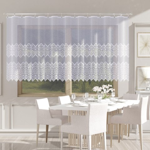 Firanka żakardowa ze wzorem pasowym, wysokość 140cm, kolor 001 biały 019471/000/001/000140/1