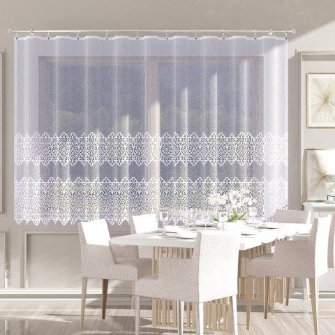 Firanka żakardowa ze wzorem pasowym, wysokość 180cm, kolor 001 biały 019471/000/001/000180/1