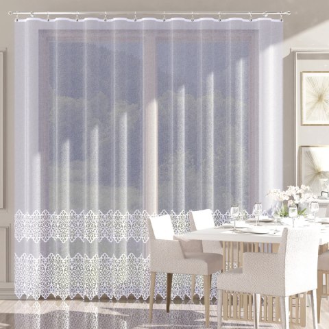 Firanka żakardowa ze wzorem pasowym, wysokość 250cm, kolor 001 biały 019471/000/001/000250/1