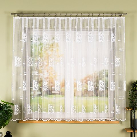 Firanka żakardowa ze wzorem po całości, wysokość 160cm, kolor 001 biały 626928/000/001/000160/1