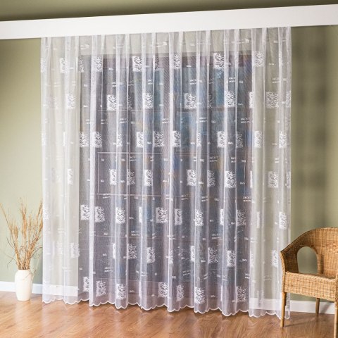 Firanka żakardowa ze wzorem po całości, wysokość 250cm, kolor 001 biały 626928/000/001/000250/1