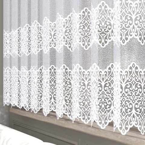 Firanka żakardowa ze wzorem pasowym, wysokość 160cm, kolor 001 biały 019471/000/001/000160/1