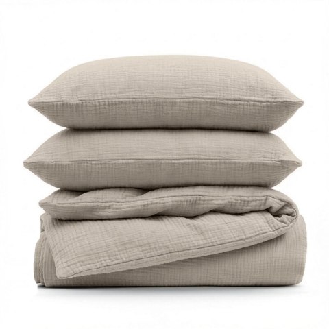 KOMPLET POŚCIELI MUSLIN 160 X 200 CM CIEMNOBEŻOWY