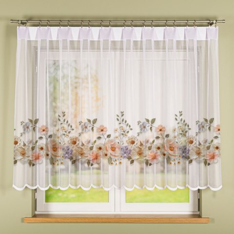 KWIATY Z EFEKTEM WYSZYWANIA Firanka żakardowa 023456, wysokość 140cm, kolor 001 biały D00178/000/001/000140/1