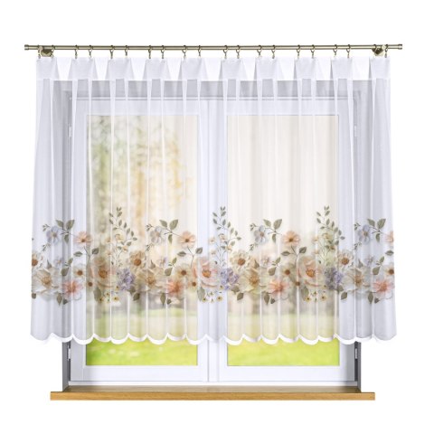 KWIATY Z EFEKTEM WYSZYWANIA Firanka żakardowa 023456, wysokość 140cm, kolor 001 biały D00178/000/001/000140/1