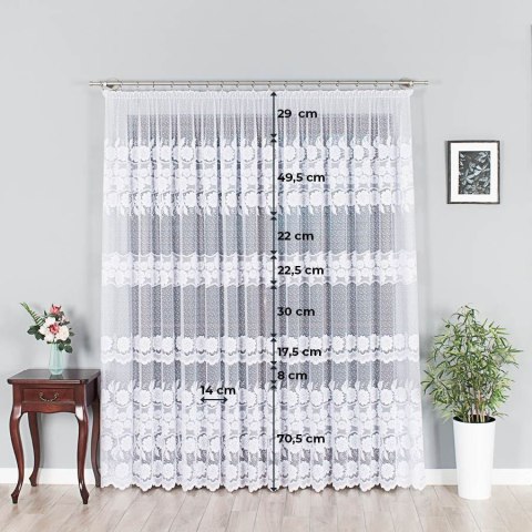 Firanka żakardowa ze wzorem pasowym, wysokość 250cm, kolor 001 biały 049360/000/001/000250/1