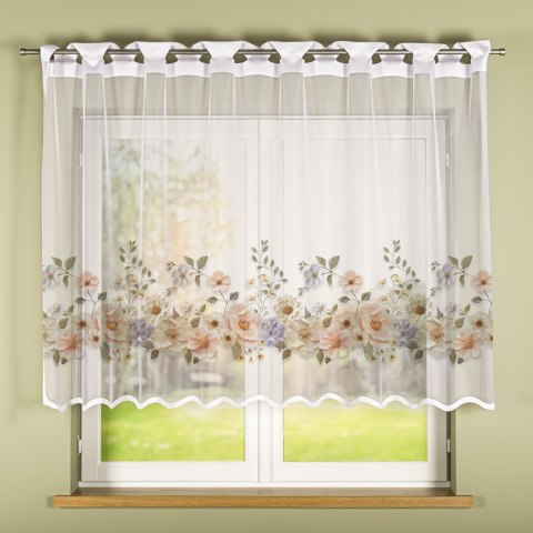 KWIATY Z EFEKTEM WYSZYWANIA Firanka żakardowa gotowa na prosto 023456, szerokość 240 x wysokość 140cm, kolor 001 biały P00178/FB