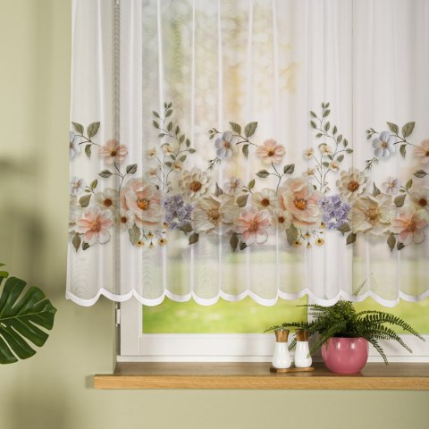 KWIATY Z EFEKTEM WYSZYWANIA Firanka żakardowa gotowa na prosto 023456, szerokość 240 x wysokość 140cm, kolor 001 biały P00178/FB