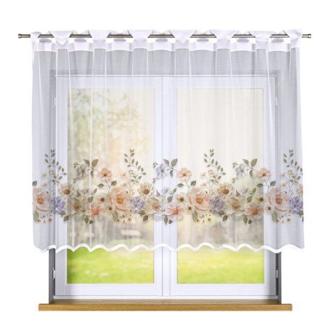 KWIATY Z EFEKTEM WYSZYWANIA Firanka żakardowa gotowa na prosto 023456, szerokość 240 x wysokość 140cm, kolor 001 biały P00178/FB