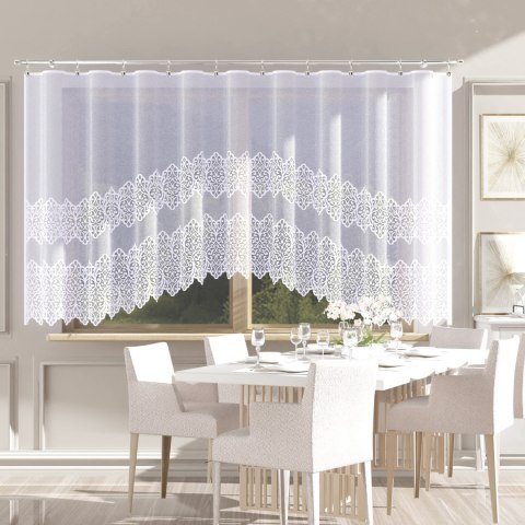 MIROSŁAWA Firanka żakardowa odpasowana ze wzorem pasowym, szerokość 300 x wysokość 160cm, kolor 001 biały N356A 019471/FOL/001/0