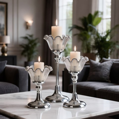 ŚWIECZNIK DEKORACYJNY ADENA (01) O 11 X 17 CM SREBRNY