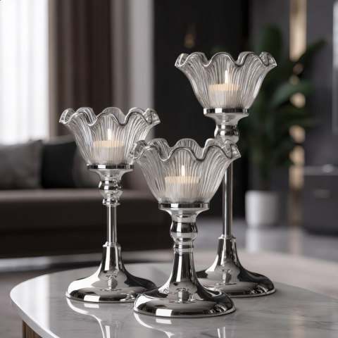 ŚWIECZNIK DEKORACYJNY ADENA (03) O 11 X 27 CM SREBRNY