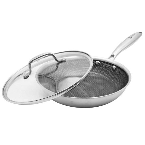 PATELNIA STALOWA Z POKRYWKĄ 28cm POWŁOKA PLASTER MIODU 5556