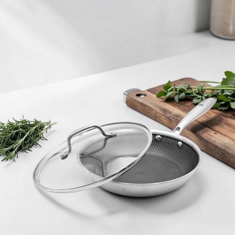 PATELNIA STALOWA Z POKRYWKĄ 30cm POWŁOKA PLASTER MIODU 5557