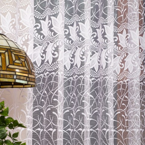 TEOFILA Firanka żakardowa odpasowana na prosto, szerokość 200 x wysokość 250cm, kolor 001 biały 049348/FOP/001/000250/1