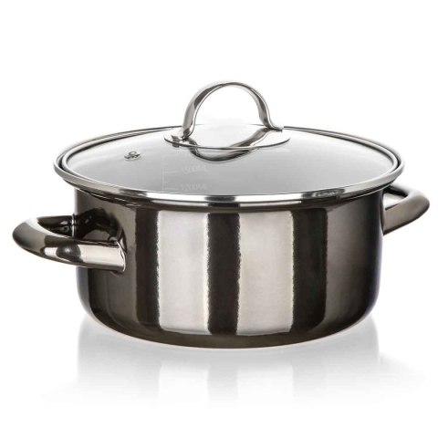 GARNEK EMALIOWANY 18cm 1,3L Z POKRYWĄ BANQUET METALLIC BLACK