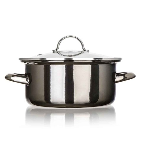 GARNEK EMALIOWANY 20cm 2L Z POKRYWĄ BANQUET METALLIC BLACK